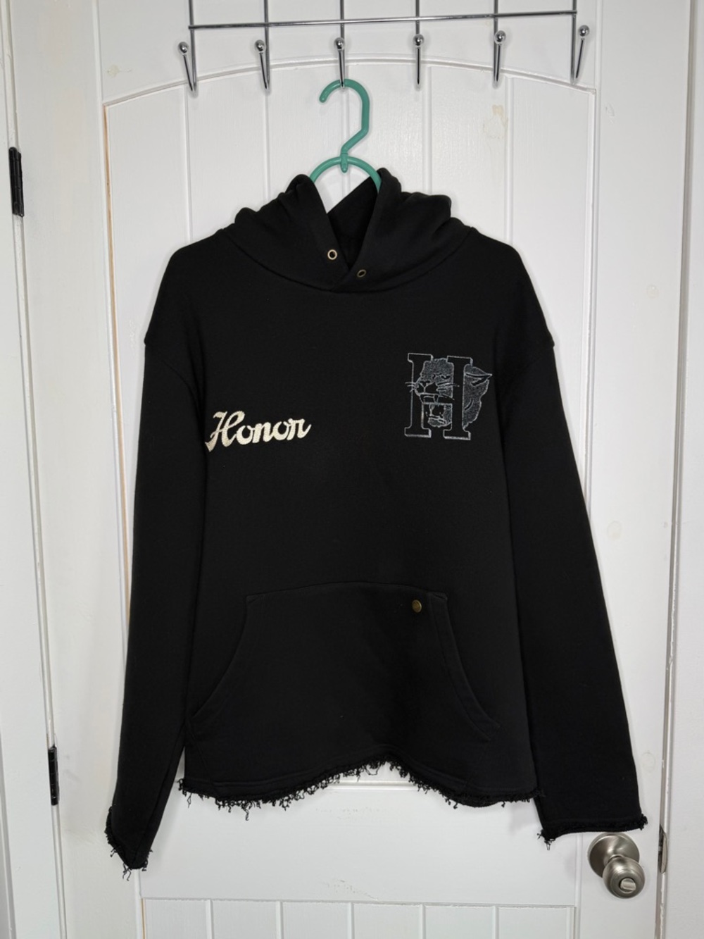 Honor The Gift Distressed Black Mascot Hoodie Size Small